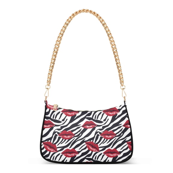 ALAZA Lips on Zebra Pattern Women's Chain Shoulder Bag Hobo Handbag Tote Crossbody Purse