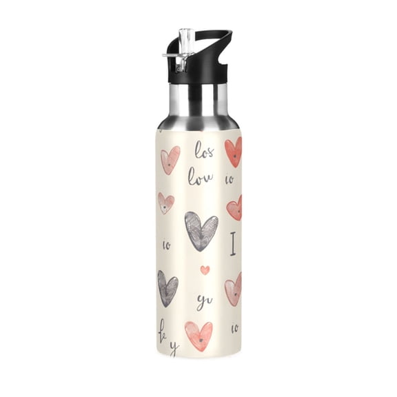 ALAZA Love Heart Water Bottle Insulated Flask Stainless Steel Straw Lid 20 oz