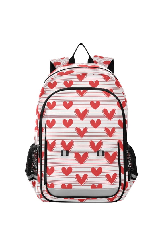 Love Heart on Stripes Laptop Backpack Purse Travel Bag Casual School Bookbag Rucksack for Women Men
