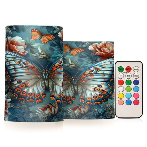 ALAZA Magic Butterfly on Floral 2 PCs LED Flickering Flameless Candles with Remote Timer Battery Operated Candle