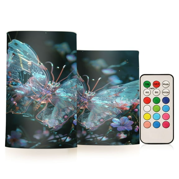 ALAZA Magic Butterfly on Flower 2 PCs LED Flickering Flameless Candles with Remote Timer Battery Operated Candle