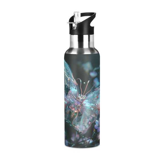 ALAZA Magic Butterfly on Flower Water Bottle Insulated Flask Stainless Steel Straw Lid 20 oz