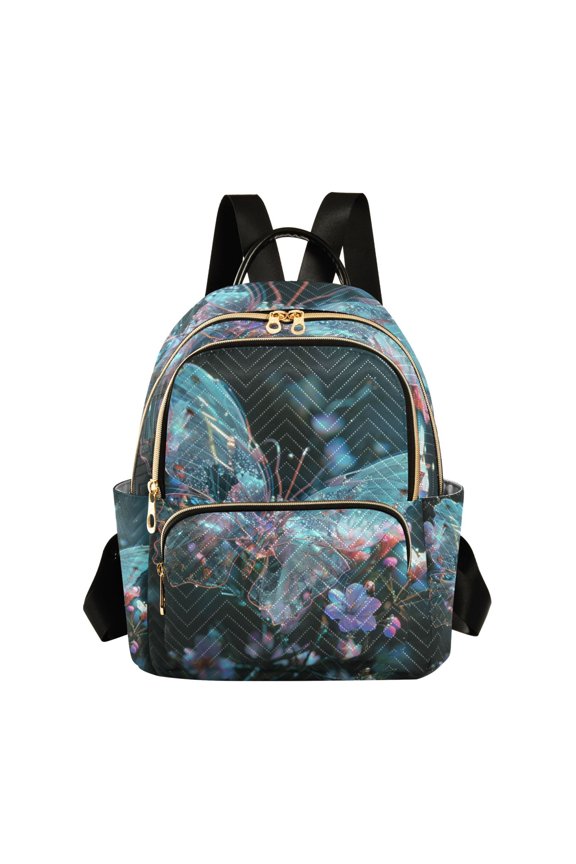 Magic Butterfly on Flower Womens Travel Laptop Backpack Large Daypack Ladies Shoulder Bags M