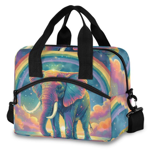 ALAZA Magic Elephant with Rainbow Insulated Lunch Box Large Reusable Cooler Bag with Shoulder Strap