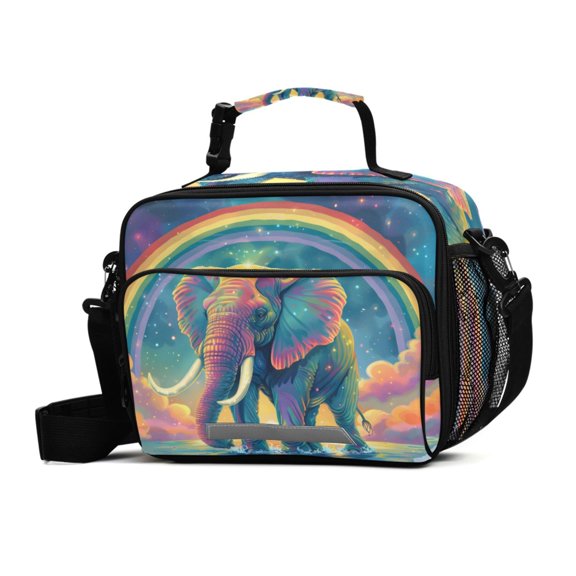 ALAZA Magic Elephant with Rainbow Lunch Box Insulated Cooler Bag Reusable Tote Bags with Shoulder Strap