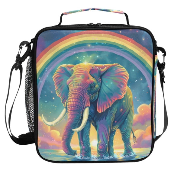 ALAZA Magic Elephant with Rainbow Lunch Box Insulated Cooler Lunch Bag with Shoulder Strap Meal Prep Tote