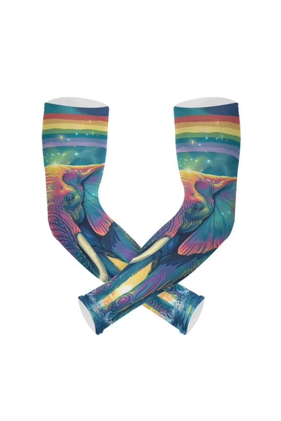 Magic Elephant with Rainbow UV Sun Protection Arm Sleeves UPF 50+ Compression Cooling Sleeve 1 Pair