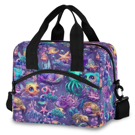 ALAZA Magic Fish Ocean Castle Insulated Lunch Box Large Reusable Cooler Bag with Shoulder Strap