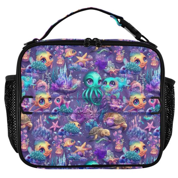 ALAZA Magic Fish Ocean Castle Insulated Lunch Box Lunch Bag Cooler Tote with Shoulder Strap