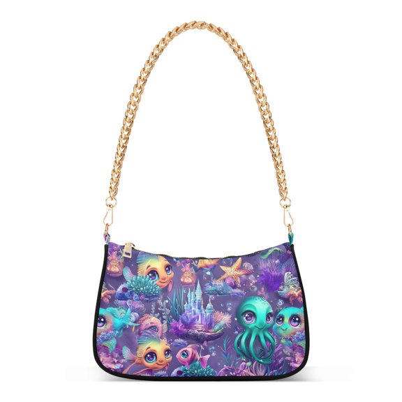 ALAZA Magic Fish Ocean Castle Women's Chain Shoulder Bag Hobo Handbag Tote Crossbody Purse