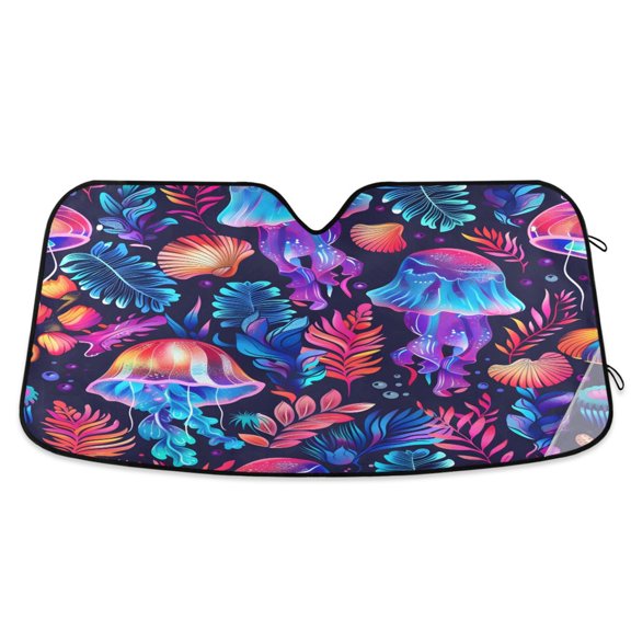 ALAZA Magic Jellyfish and Seaweed Windshield Sun Shade Car Foldable Sun Visor Block UV Rays Protector 53"x23.5"