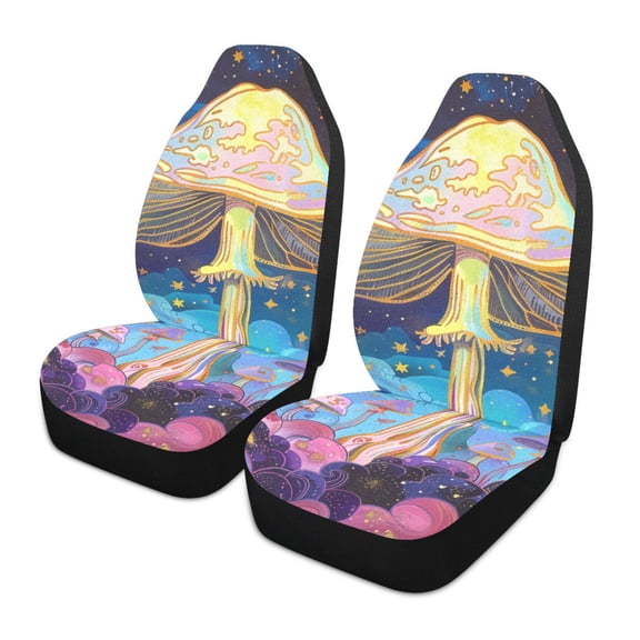 ALAZA Magic Mushroom and Stars Car Seat Covers 2 PCs Universal Auto Front Seats Interior Protector