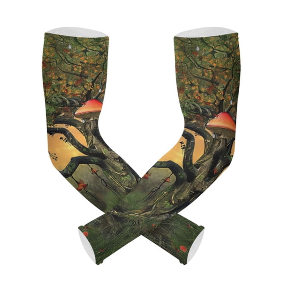 ALAZA Magic Mushroom on Tree UV Sun Protection Arm Sleeves UPF 50+ Compression Cooling Sleeve 1 Pair