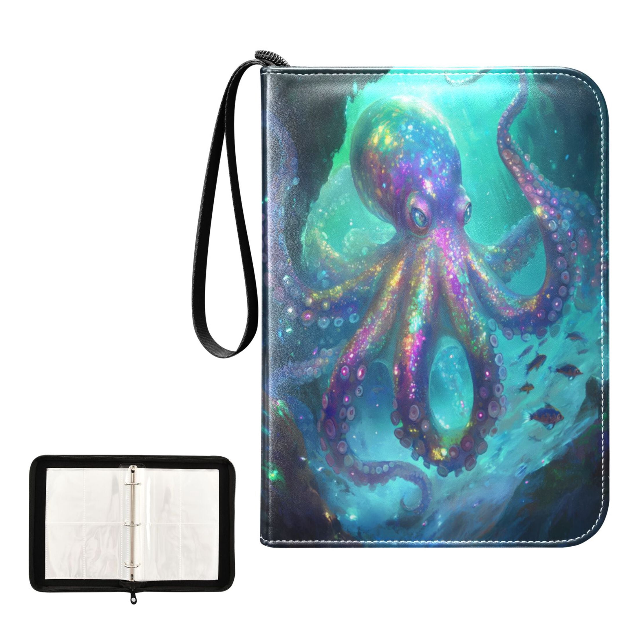 ALAZA Magic Octopus Sea Trading Card Binder 4 Pocket Cards Collection Album 400 Folder Holder