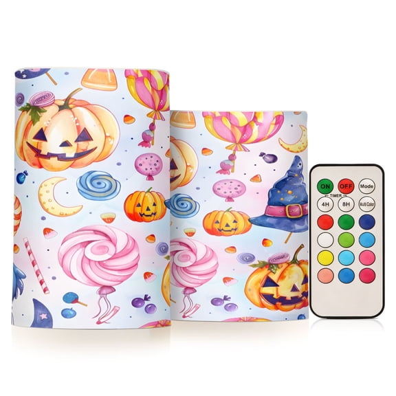 ALAZA Magic Pumpkin Halloween Candy 2 PCs LED Flickering Flameless Candles with Remote Timer Battery Operated Candle