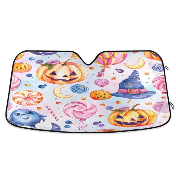 ALAZA Magic Pumpkin Halloween Candy Windshield Sun Shade Car Foldable Visor Block UV Rays Protector 55"x27.6"