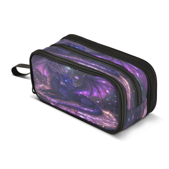 ALAZA Magic Purple Dragon Pencil Case Bag 3 Compartment Pen Pouch Large Storage Holder Box Organizer
