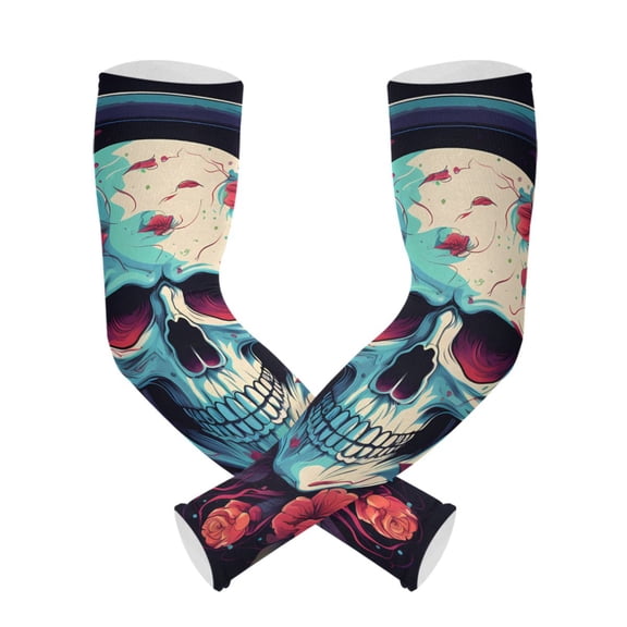 ALAZA Magic Skeleton with Floral Listening UV Sun Protection Arm Sleeves UPF 50+ Compression Cooling Sleeve 1 Pair