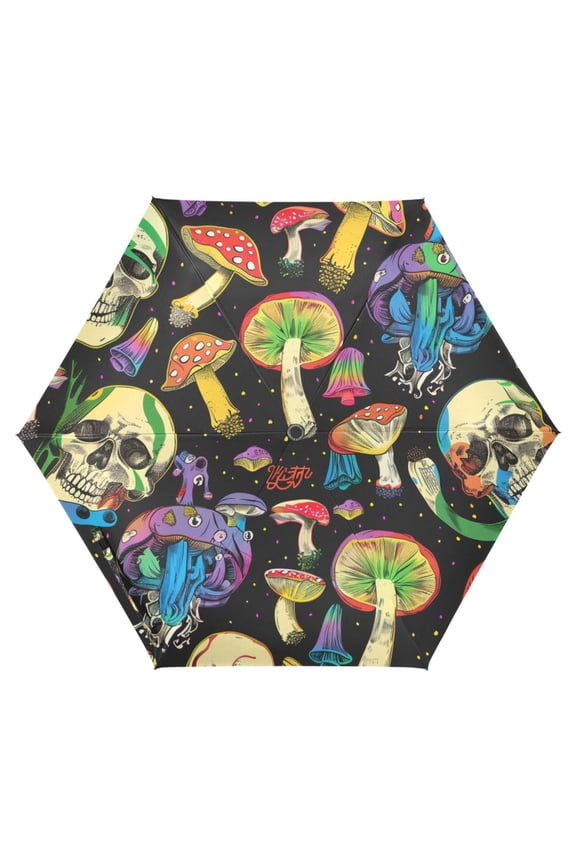 Magic Skull Rainbow Mushrooms UPF 50+ Compact Folding Umbrella for Rain Travel Umbrella Packable