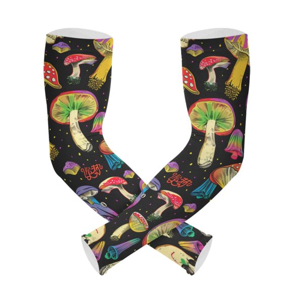 ALAZA Magic Skull Rainbow Mushrooms UV Sun Protection Arm Sleeves UPF 50+ Compression Cooling Sleeve 1 Pair