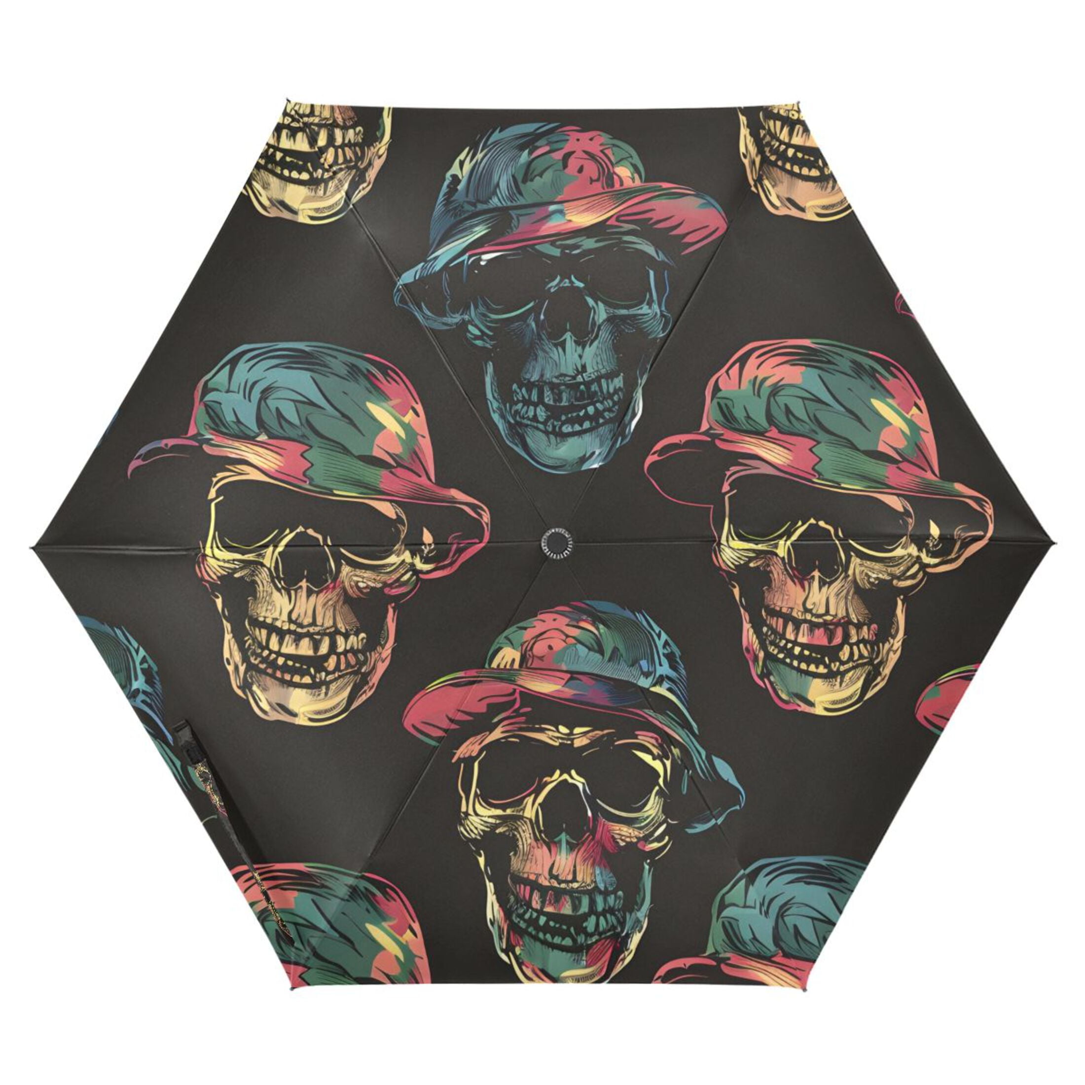 ALAZA Magic Skulls UPF 50+ Compact Folding Umbrella for Rain Travel Umbrella Packable