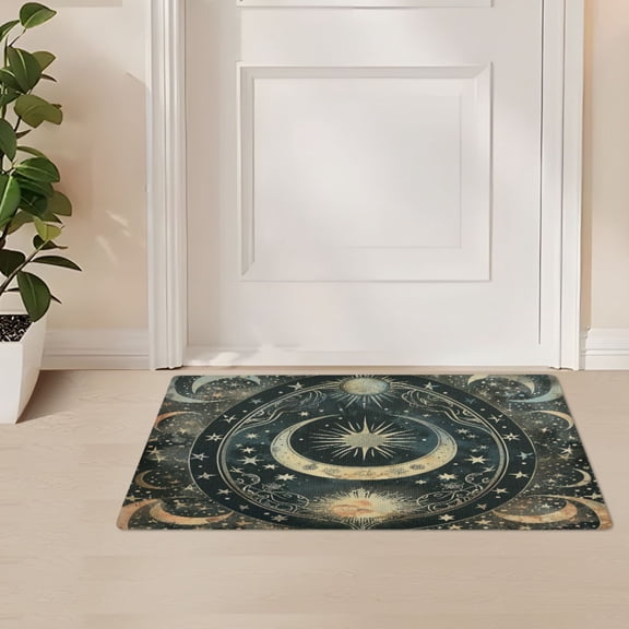ALAZA Magical Bohomia Moon and Star Door Mat Outdoor Indoor Entrance Low Profile Floor Rugs 32"x20"