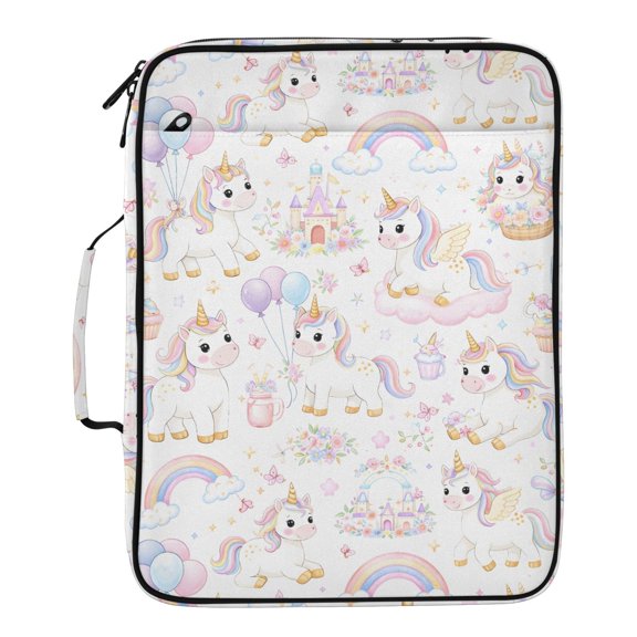 ALAZA Magical Unicorns Rainbows Castle Pattern Expanding Accordion File Folder 3 Ring Zipper Binder Organizer Portable Document Bag