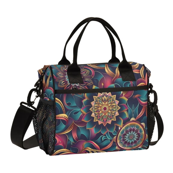 ALAZA Mandala Ethnic Insulated Lunch Bag Reusable Tote Box Adjustable Shoulder Strap for Work Picnic