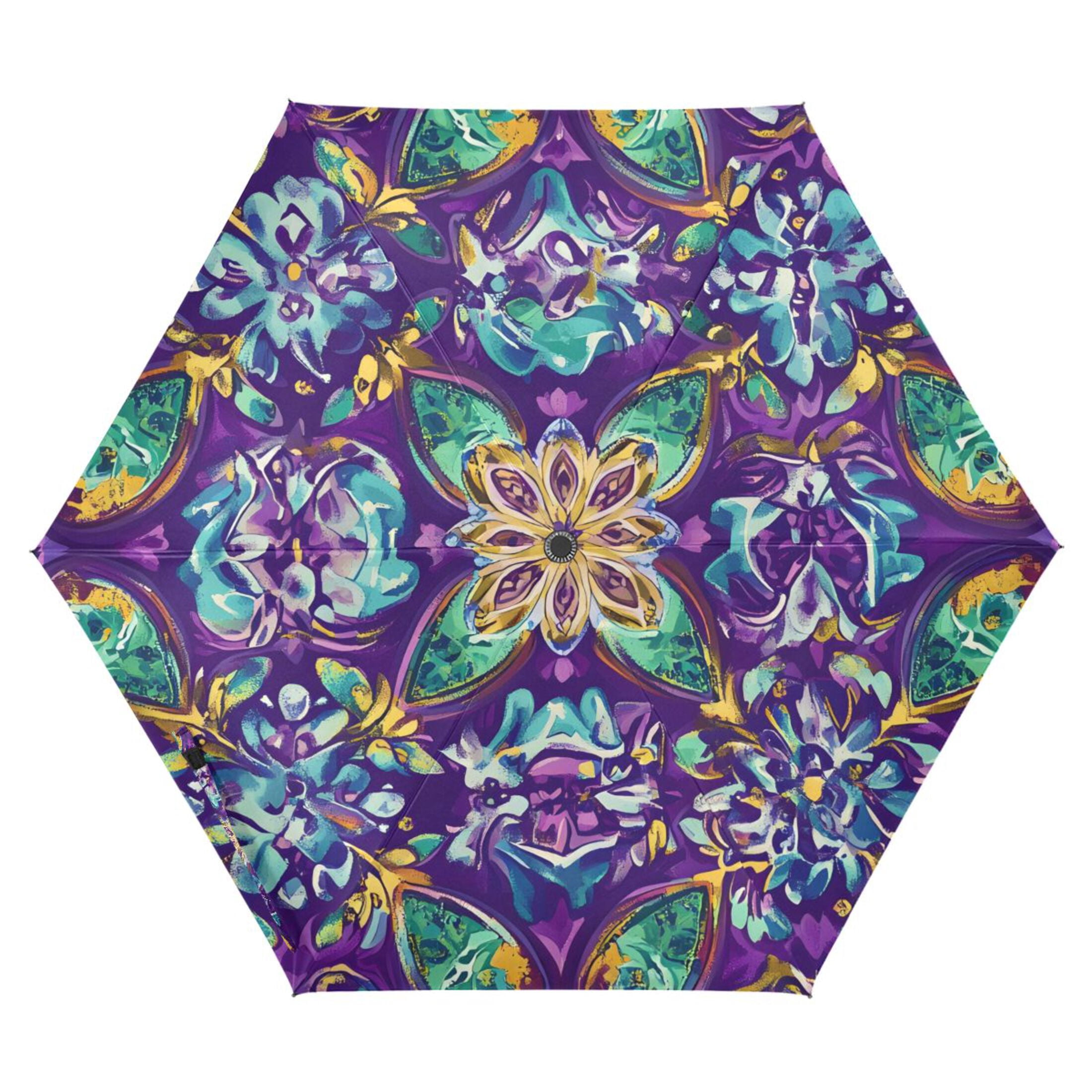 ALAZA Mandala Ethnic Print UPF 50+ Compact Folding Umbrella for Rain Travel Umbrella Packable