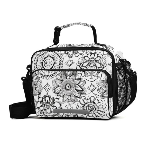 ALAZA Mandala Indian Flowers Ethnic Lunch Box Insulated Cooler Bag Reusable Tote Bags Shoulder Strap