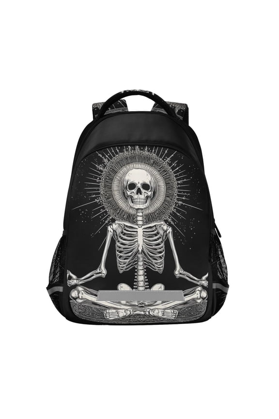 Mandala Skeleton Sitting Backpack Elementary School Bag Bookbag Travel Rucksack