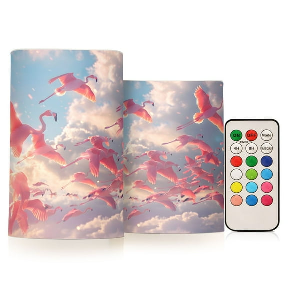 ALAZA Many Flamingos Flying 2 PCs LED Flickering Flameless Candles with Remote Timer Battery Operated Candle