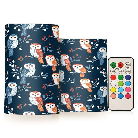 ALAZA Many Owls on Branch 2 PCs LED Flickering Flameless Candles with Remote Timer Battery Operated Candle