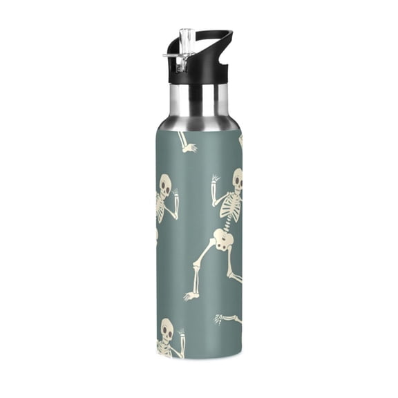 ALAZA Many Skeleton Dancing Water Bottle Insulated Flask Stainless Steel Straw Lid 20 oz