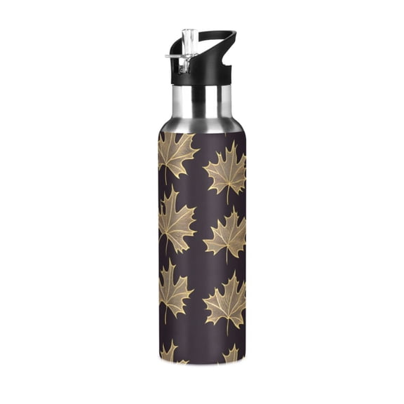 ALAZA Maple Leaves Water Bottle Insulated Flask Stainless Steel Straw Lid 20 oz