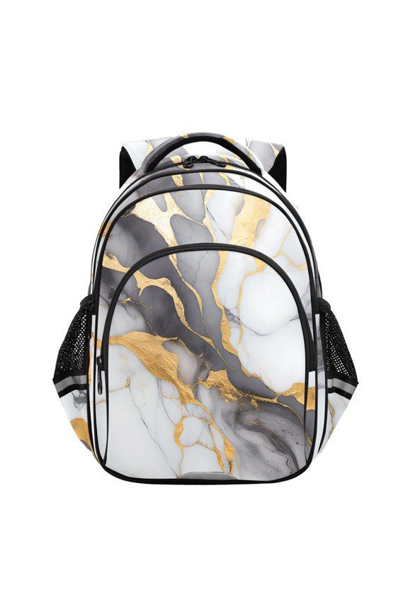 Marble Gray and Golden School Backpack Elementary Bag Bookbag Travel Rucksack