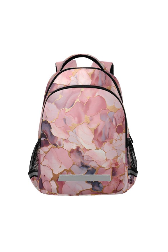 Marble Pink Backpack Elementary School Bag Bookbag Travel Rucksack