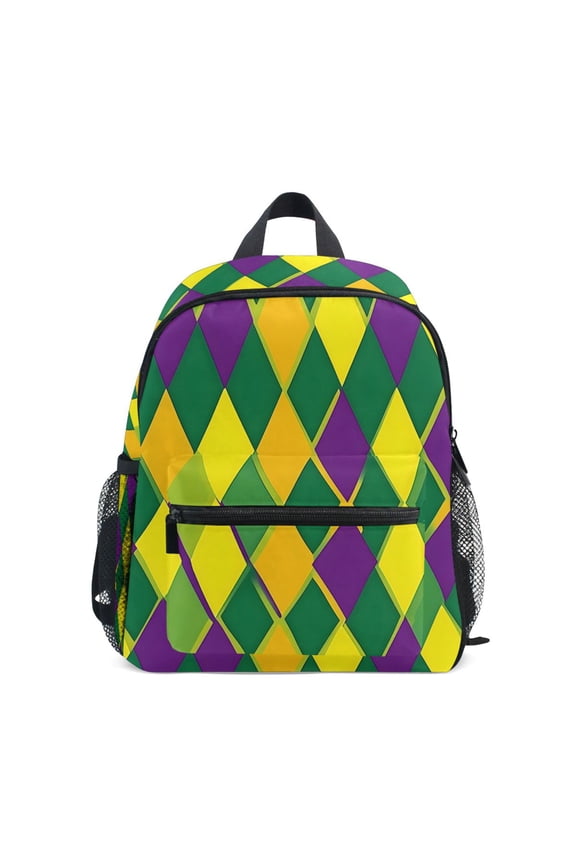 Mardi Gras Checkered School Backpack Small Bookbag Mini Bags