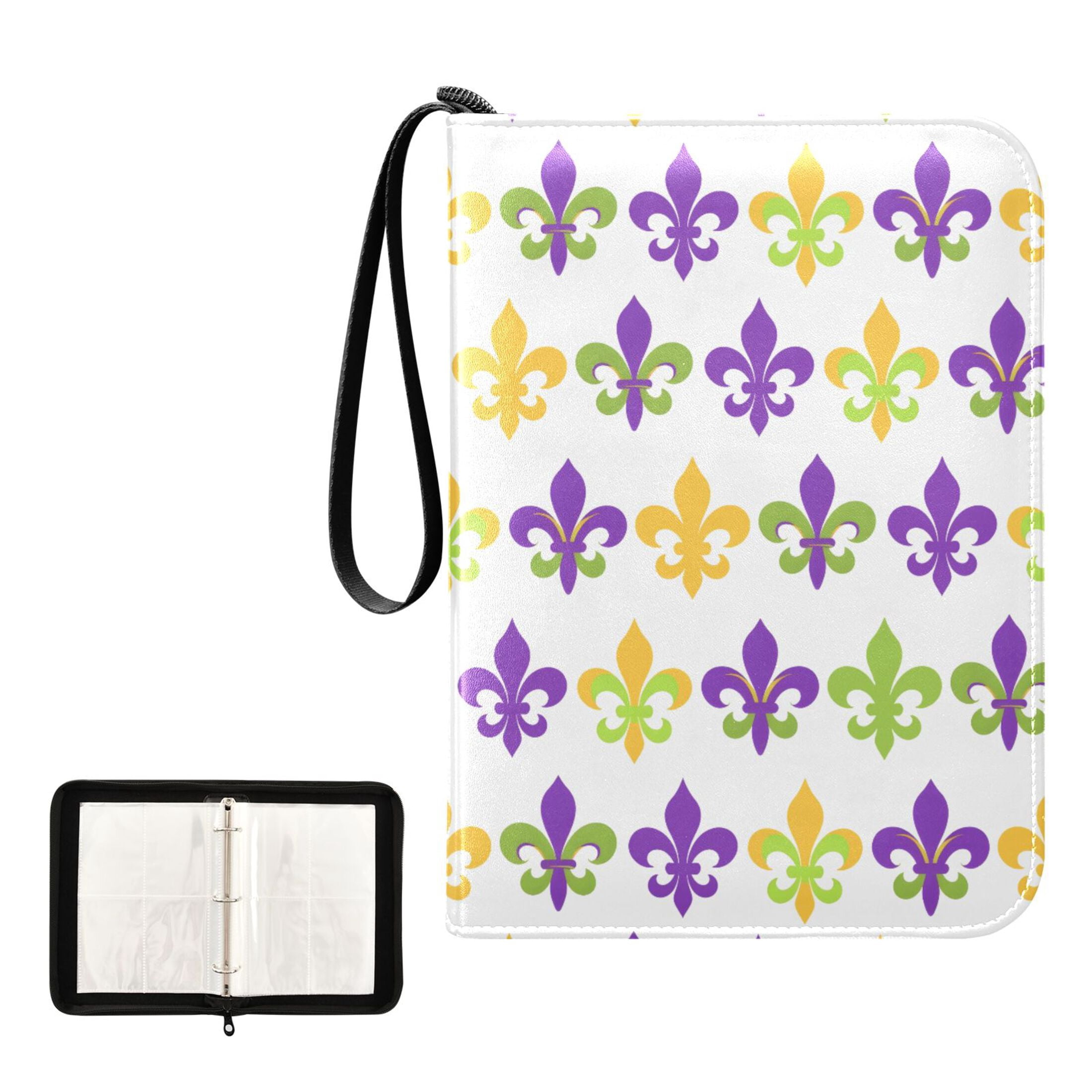 ALAZA Mardi Gras Flower Trading Card Binder 4 Pocket Cards Collection Album 400 Folder Holder