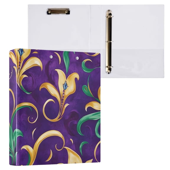 ALAZA Mardi Gras Leaf Hardcover 3 Ring Binder 1.5" Round Rings Interior Pockets Binders Organizer 1 Pack