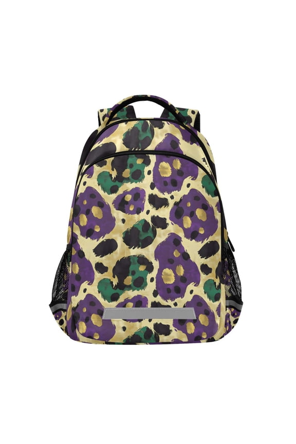 Mardi Gras Leopard Backpack Elementary School Bag Bookbag Travel Rucksack