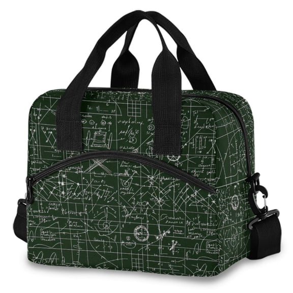 ALAZA Math Notes Black Insulated Lunch Box Large Reusable Cooler Bag with Shoulder Strap