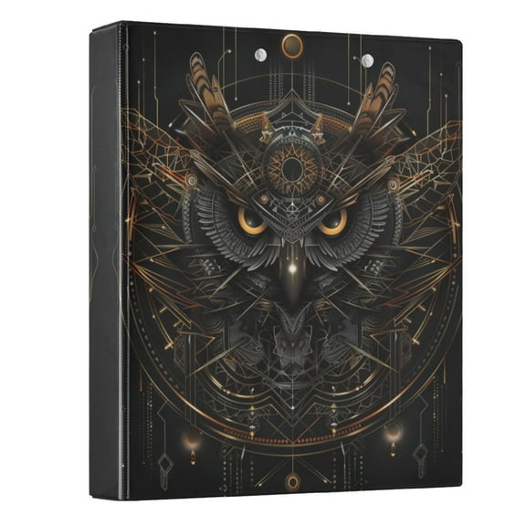 ALAZA Mecha Owl Cyberpunk Black & Gold 3 Ring Binder 1.5 Inch Three Ring Office Binders w/ clipboard & 3 pockets, Hold 200 Sheets, 1 pc