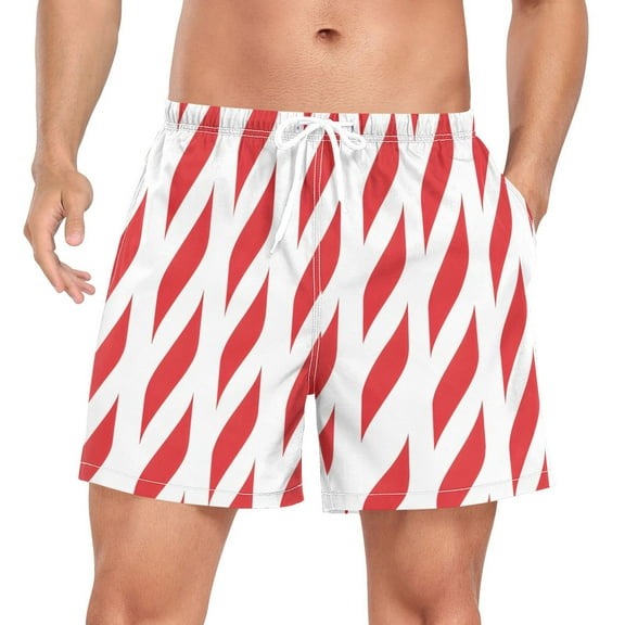 ALAZA Men's Swim Trunks Beach Shorts Christmas Red Pattern Lightweight Athletic Bathing Suits S