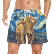 ALAZA Mens Swim Trunks Beach Shorts Highland Cattle in Starry Night Lightweight Athletic Bathing Suits XL