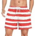 thumbnail image 1 of ALAZA Men's Swim Trunks Beach Shorts Red and White Stripes Lightweight Athletic Bathing Suits XL, 1 of 9