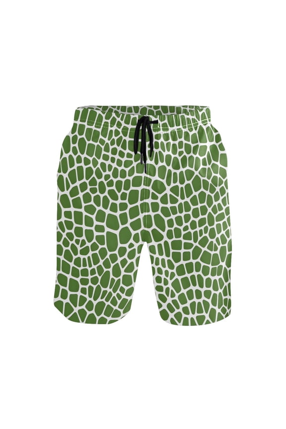 Men's Swim Trunks Green Snake Skin Beach Shorts with Pockets S