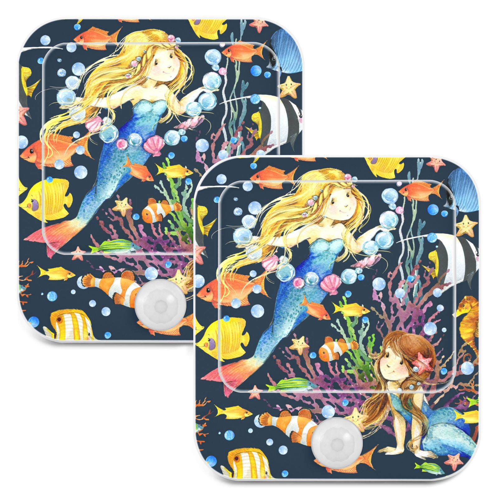 ALAZA Mermaids and Cute Fish Cute Night Lights Plug into Wall 2 Pack