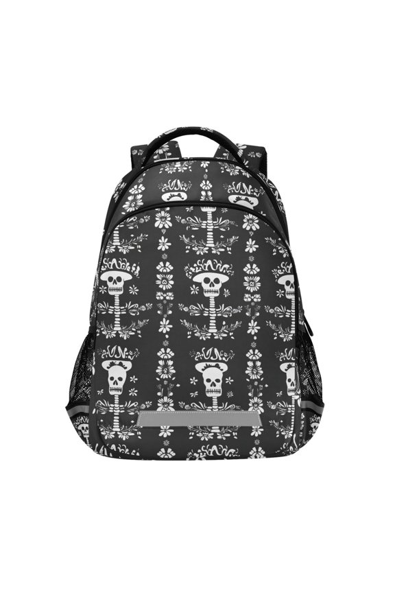 Mexican Skull Flowers Backpack Elementary School Bag Bookbag Travel Rucksack