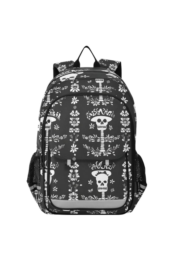 Mexican Skull Flowers Laptop Backpack Purse Travel Bag Casual School Bookbag Rucksack for Women Men